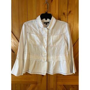 For Cynthia 100% Linen Button Up White Top Ruffled Hem NWT Size PS (6203)